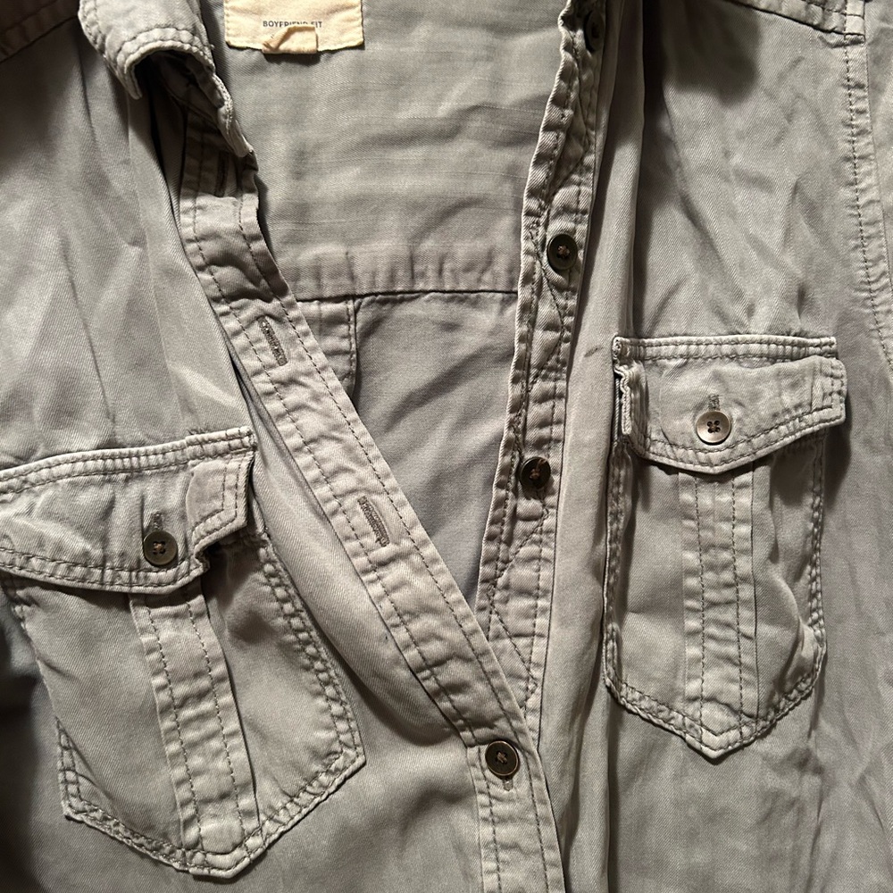 American Eagle Outfitters Gray/Green Boyfriend Fit Shirt